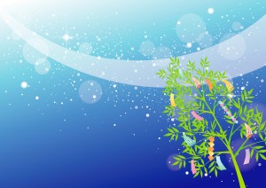 天の川と七夕飾り(笹と短冊)のイラスト
