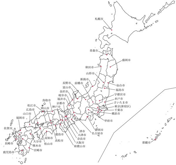 日本地図(都道府県の県庁所在地)01