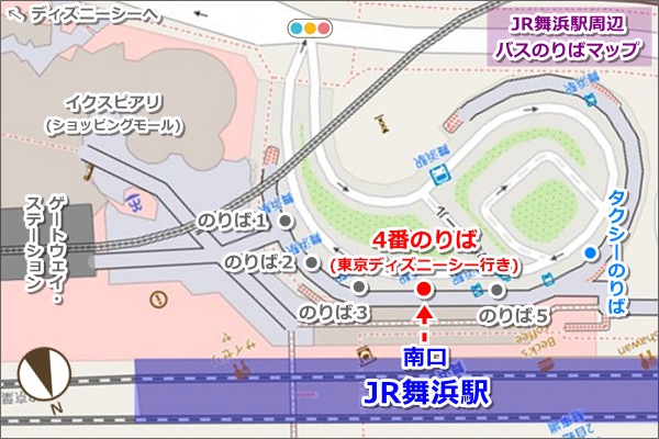 JR舞浜駅周辺バス乗り場マップ(地図・東京ディズニーシー行き)01