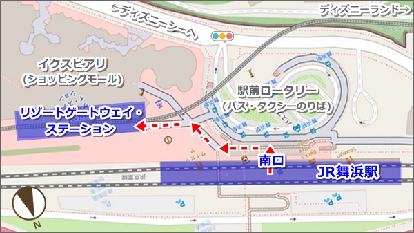 JR舞浜駅からリゾートゲートウェイ・ステーションへの行き方(徒歩ルートマップ)01