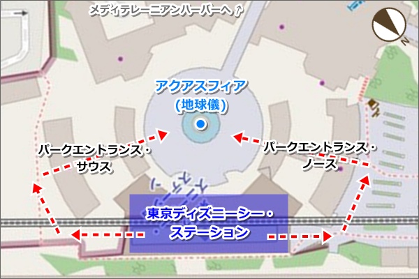 東京ディズニーシー・ステーション(ディズニーリゾートライン)から東京ディズニーシー入口への徒歩ルートマップ01