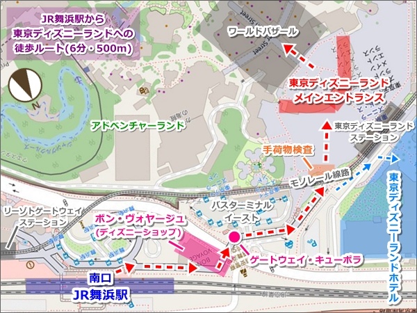 JR舞浜駅から東京ディズニーランドへの徒歩ルートマップ(地図)02