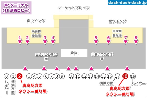 羽田空港第1ターミナルタクシー乗り場の場所マップ(1F到着ロビー)01