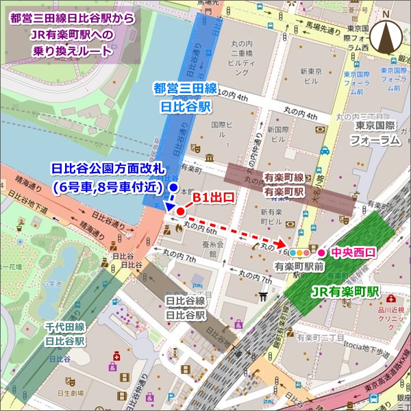 都営三田線日比谷駅からJR有楽町駅への徒歩ルート地図01