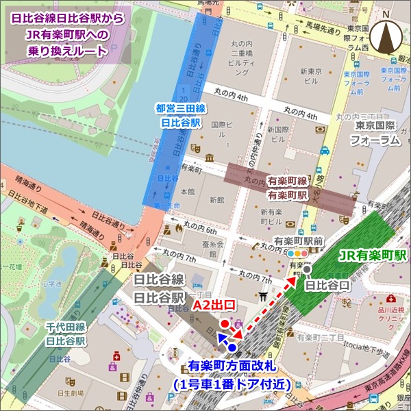 日比谷線日比谷駅からJR有楽町駅への徒歩ルート地図01