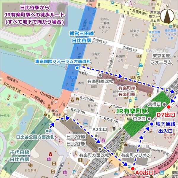 日比谷駅からJR有楽町駅への徒歩ルート地図(すべて地下通路)03