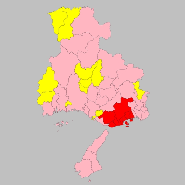 兵庫県の形と県庁所在地・神戸市の場所(地図)01