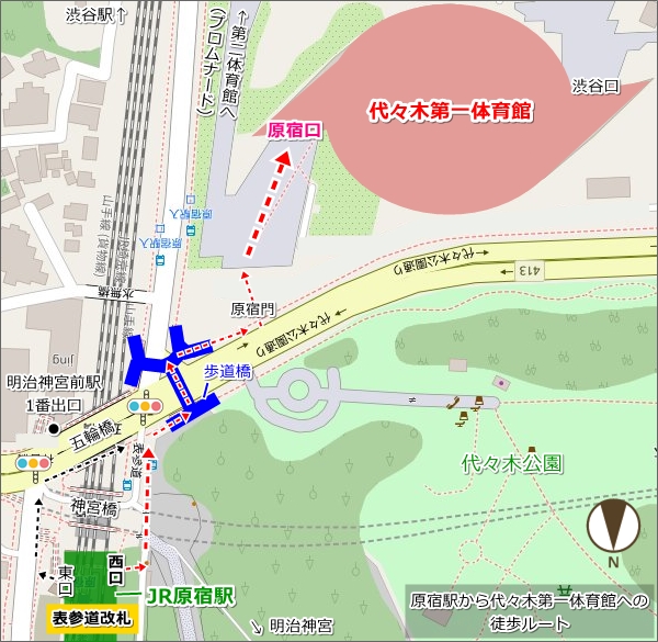 原宿駅から代々木第一体育館への徒歩ルート(地図)02