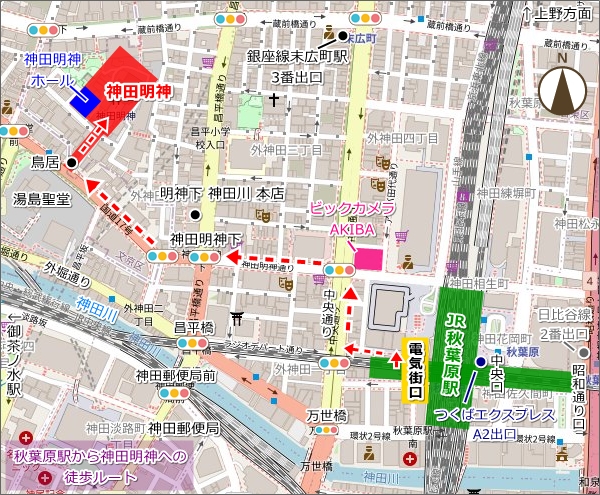 秋葉原駅から神田明神への徒歩ルートマップ(地図)02