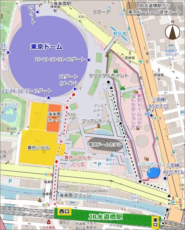 JR水道橋駅から東京ドームへの徒歩ルートマップ(地図)04