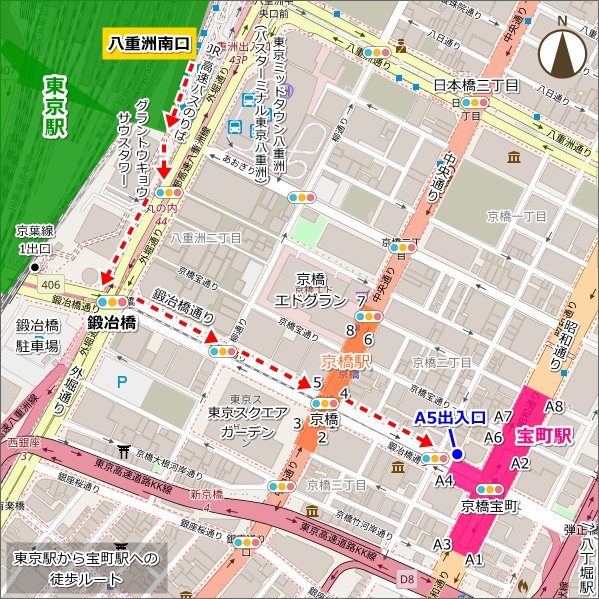 東京駅から宝町駅への徒歩ルートマップ(地図)01