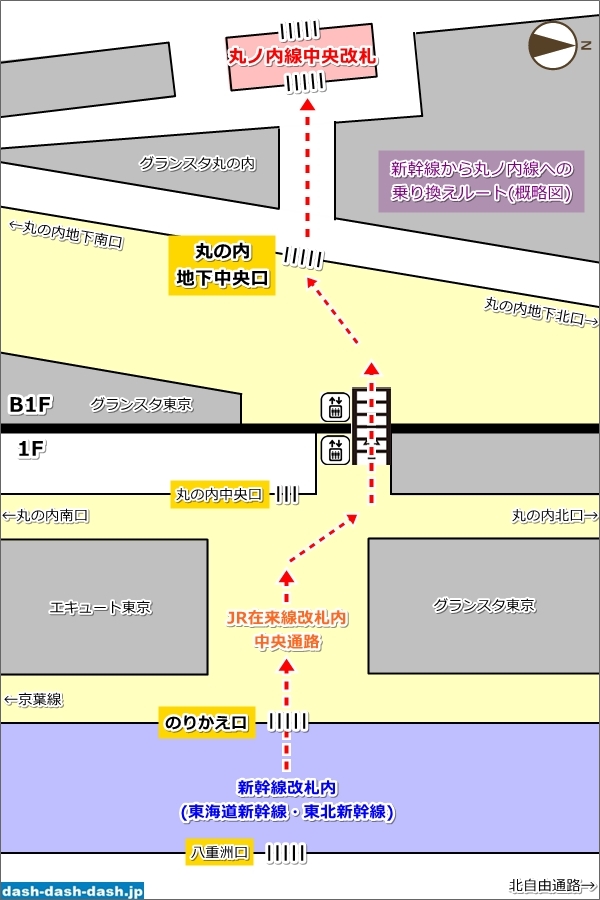 [東京駅]新幹線から丸ノ内線への乗り換えルート(概略図)03