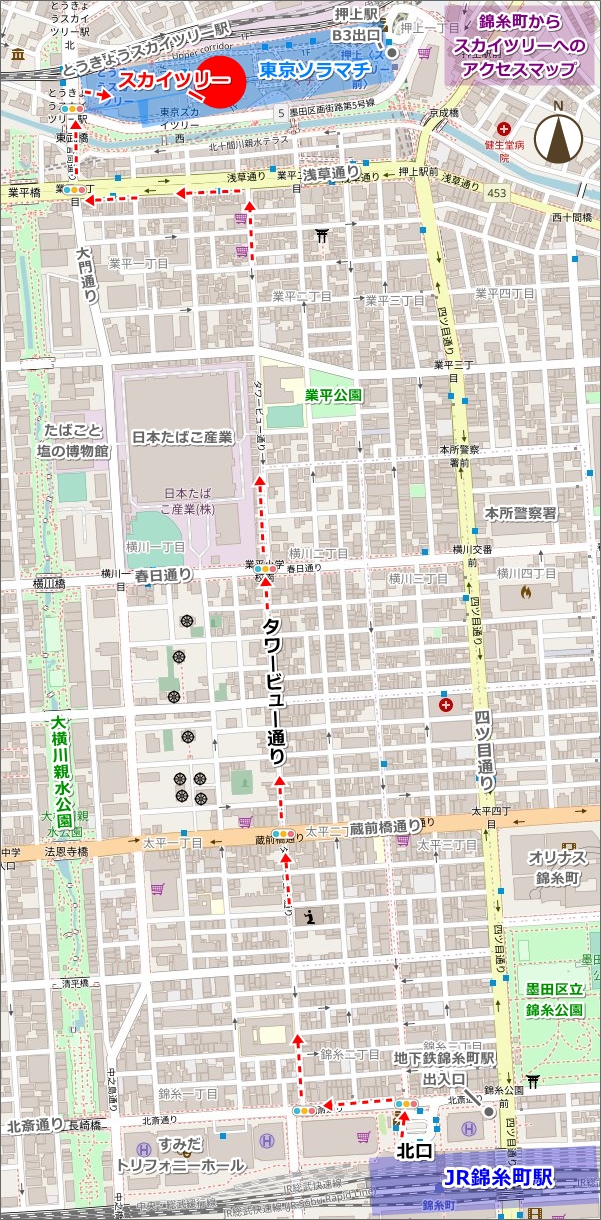 錦糸町からスカイツリーへのアクセスマップ(地図・徒歩)02