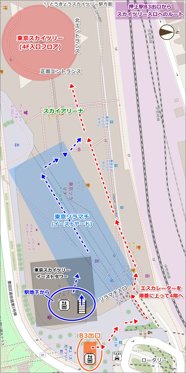 押上駅B3出口から東京スカイツリー入口への徒歩ルートマップ(地図)02