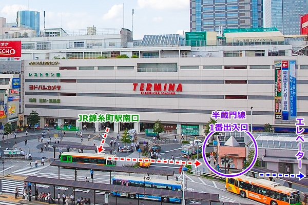 JR錦糸町駅南口から東京メトロ半蔵門線1番出口への徒歩ルート01