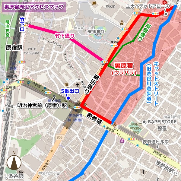 裏原宿の範囲とアクセスマップ(地図)01