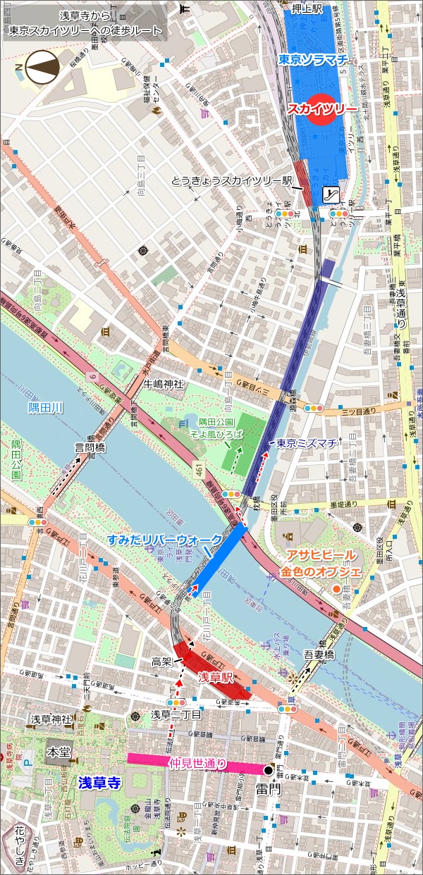 浅草寺から東京スカイツリーへの徒歩ルートマップ(地図)01