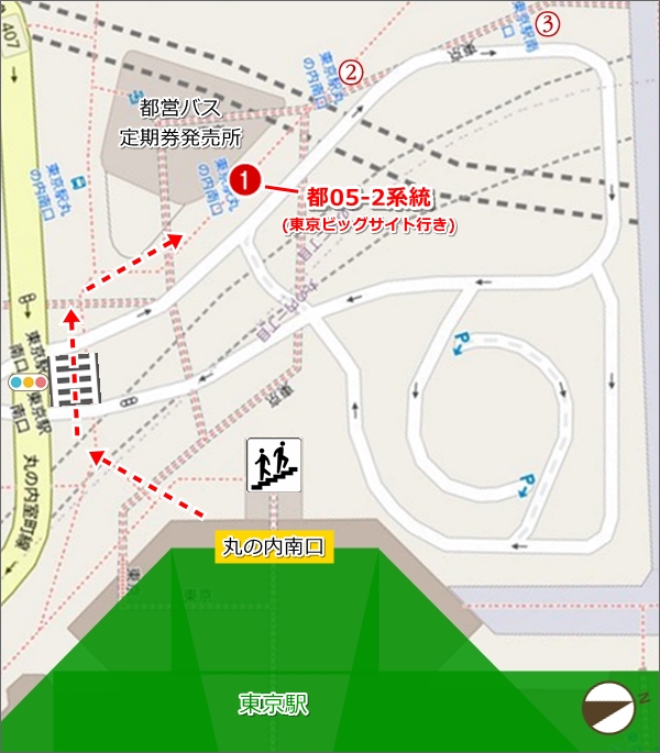 東京駅 丸の内南口1乗り場(都営バス 都05-2系統)の場所(地図)01