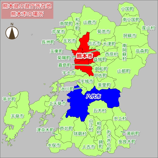 熊本県の県庁所在地・熊本市の場所(地図)01