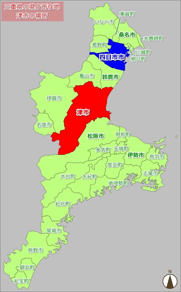 三重県の県庁所在地・津市の場所(地図)01