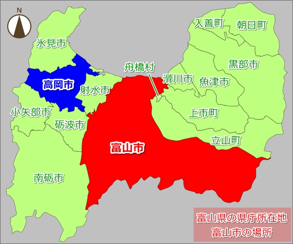 富山県の県庁所在地・富山市の場所(地図)01
