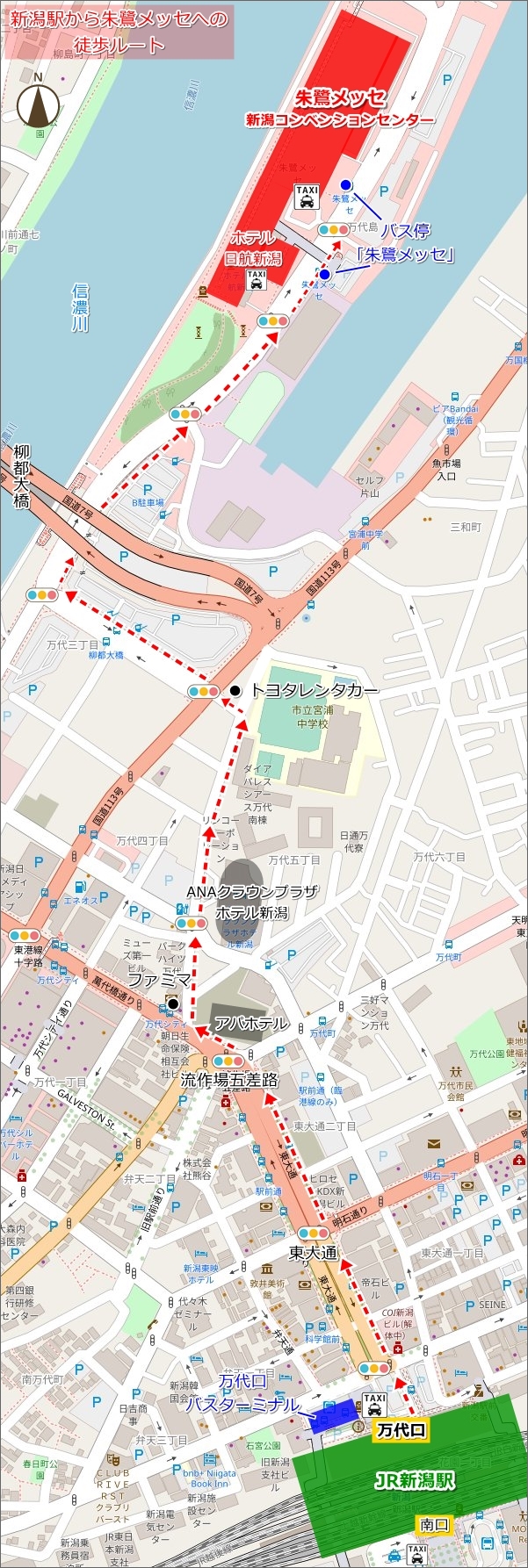 新潟駅から朱鷺メッセへの徒歩ルート(地図)02