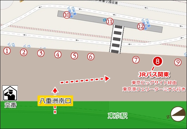 東京駅 八重洲南口8乗り場(JRバス関東)の場所(地図)01
