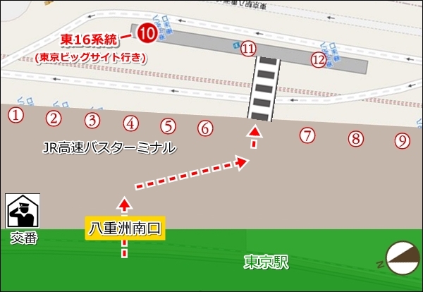 東京駅 八重洲南口10乗り場(都営バス 東16系統)の場所(地図)02