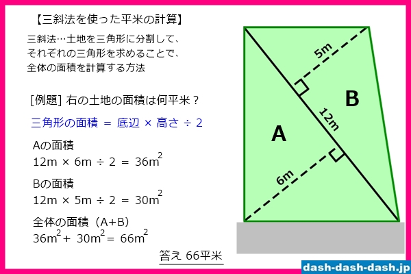 平米の計算方法(土地の面積・三斜法)01